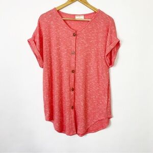 Bobbie Brooks Ladies Casual Cute Red Button-Up Top Summer Spring L